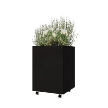 Terasest lillekast - Ruut - 60 x 60 x 80 cm - RAL9005 matt (must) - Põhjalauaga - Ratastega