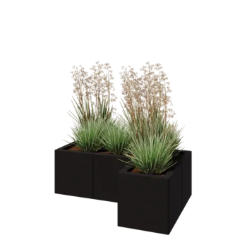 Terasest lillekast - L-kuju - 90 x 60 x 30 cm - RAL9005 matt (must) - Põhjalauaga