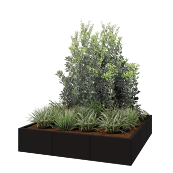 Terasest lillekast XXL - Ruut - 150 x 150 x 30 cm - RAL9005 matt (must) - Ilma põhjalauata