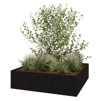 Terasest lillekast XXL - Ruut - 150 x 150 x 40 cm - RAL9005 matt (must) - Ilma põhjalauata
