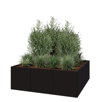 Terasest lillekast XXL - Ruut - 150 x 150 x 50 cm - RAL9005 matt (must) - Ilma põhjalauata