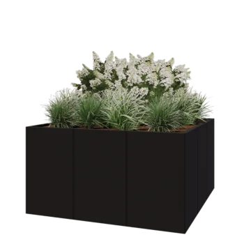 Terasest lillekast XXL - Ruut - 150 x 150 x 80 cm - RAL9005 matt (must) - Ilma põhjalauata