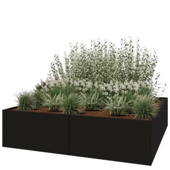 Terasest lillekast XXL - Ruut - 200 x 200 x 50 cm - RAL9005 matt (must) - Ilma põhjalauata