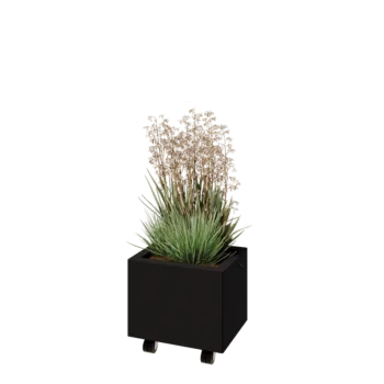 Terasest lillekast - Ristkülik - 40 x 30 x 30 cm - RAL9005 matt (must) - Põhjalauaga - Ratastega
