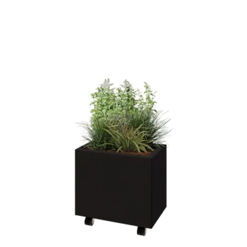 Terasest lillekast - Ristkülik - 50 x 30 x 40 cm - RAL9005 matt (must) - Põhjalauaga - Ratastega