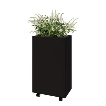 Terasest lillekast - Ristkülik - 50 x 30 x 80 cm - RAL9005 matt (must) - Põhjalauaga - Ratastega