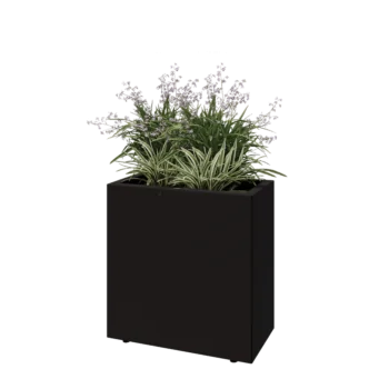 Terasest lillekast - Ristkülik - 60 x 30 x 60 cm - RAL9005 matt (must) - Põhjalauaga - Jalgadega