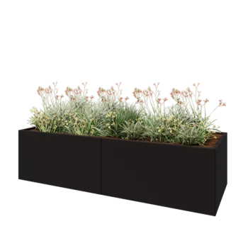 Terasest lillekast XXL - Ristkülik - 240 x 80 x 60 cm - RAL9005 matt (must) - Põhjalauaga