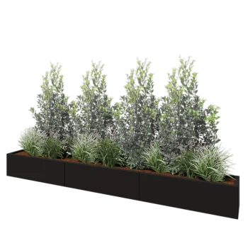 Terasest lillekast XXL - Ristkülik - 300 x 30 x 30 cm - RAL9005 matt (must) - Ilma põhjalauata