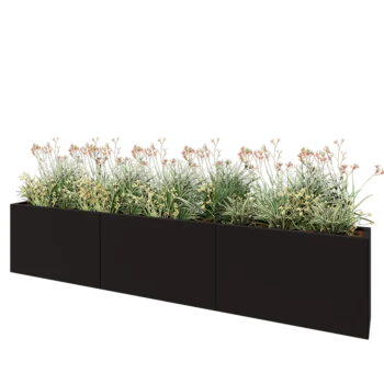 Terasest lillekast XXL - Ristkülik - 300 x 30 x 60 cm - RAL9005 matt (must) - Ilma põhjalauata