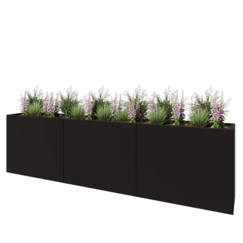 Terasest lillekast XXL - Ristkülik - 300 x 40 x 80 cm - RAL9005 matt (must) - Põhjalauaga
