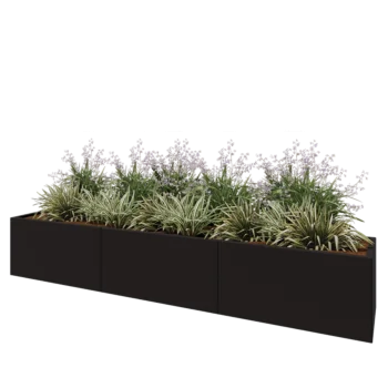Terasest lillekast XXL - Ristkülik - 300 x 50 x 50 cm - RAL9005 matt (must) - Ilma põhjalauata
