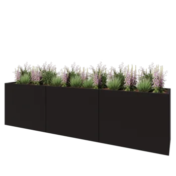 Terasest lillekast XXL - Ristkülik - 300 x 50 x 80 cm - RAL9005 matt (must) - Põhjalauaga