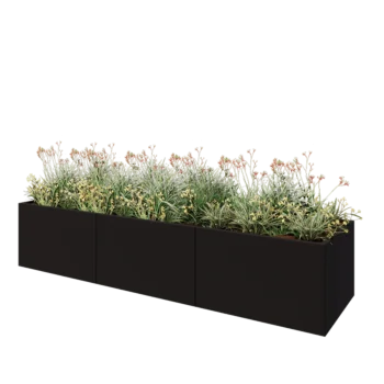 Terasest lillekast XXL - Ristkülik - 300 x 80 x 60 cm - RAL9005 matt (must) - Ilma põhjalauata