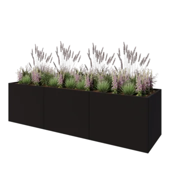 Terasest lillekast XXL - Ristkülik - 300 x 80 x 80 cm - RAL9005 matt (must) - Põhjalauaga