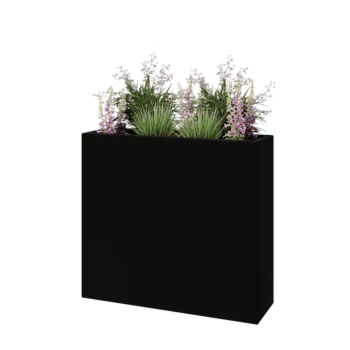 klaaskiudne lillekast - Ristkülikukujuline - 90 x 25 x 80 cm - RAL9005 matt (must) - Põhjaga